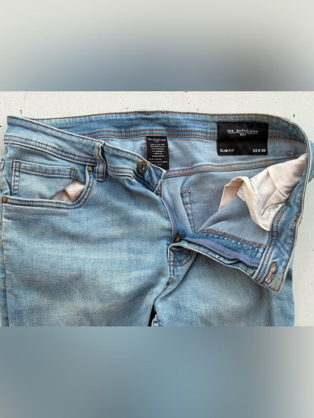 Men's Perfect Jean NYC Blue Slim 33x30 Light Normcore Stretch Slim City Stone